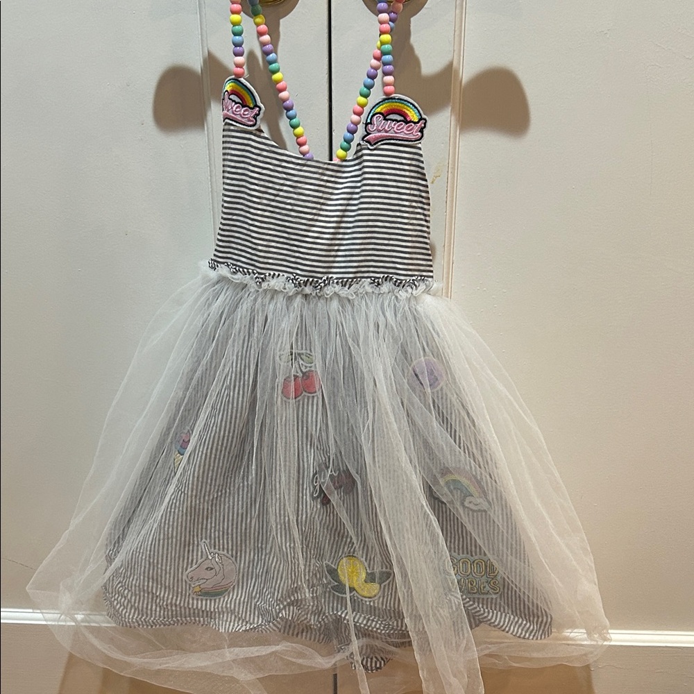 Lola + The Boys Striped Dress patches and tule